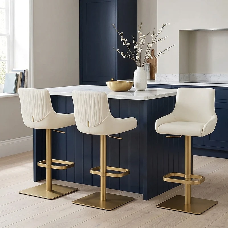 Tabouret de Bar Doré - Olivia Crème