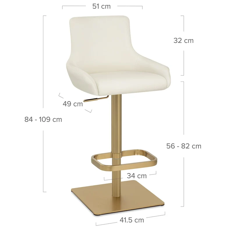 Tabouret de Bar Doré - Olivia Crème