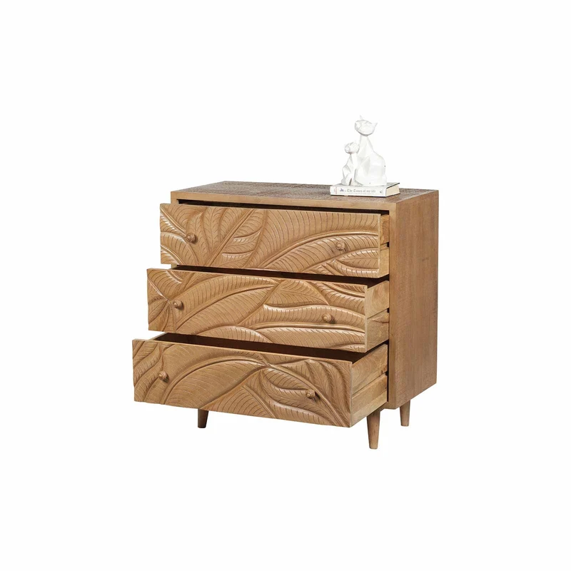 Commode sculptée 3 tiroirs en bois massif manguier - Floria