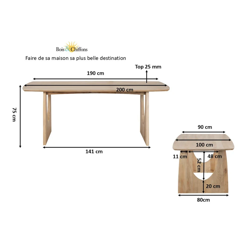 Table a manger 200x100 en bois massif manguier | Dali