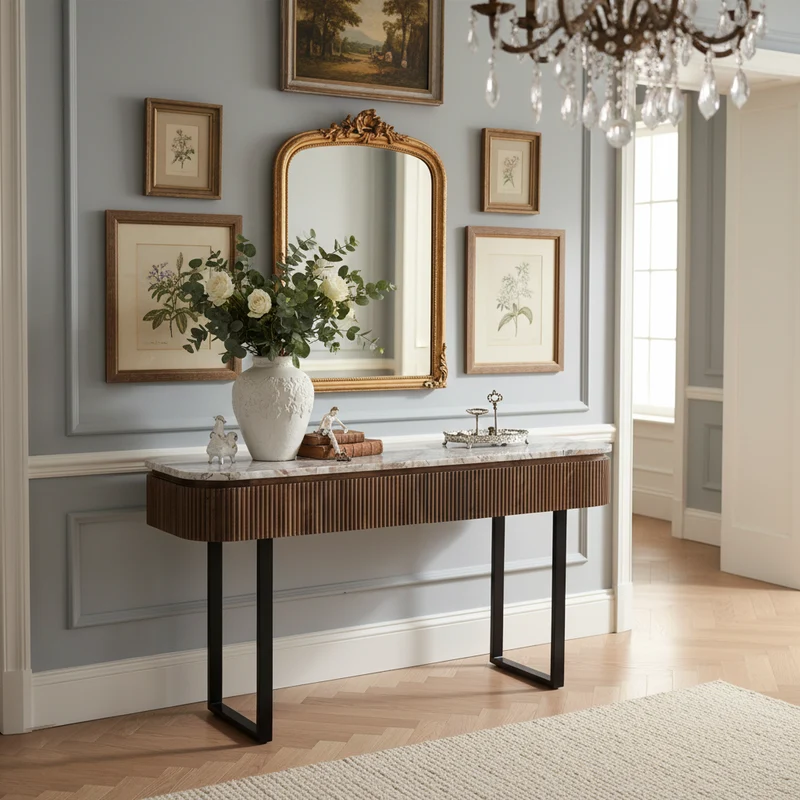 Console 2 tiroirs plateau marbre | Manguier Kfir III