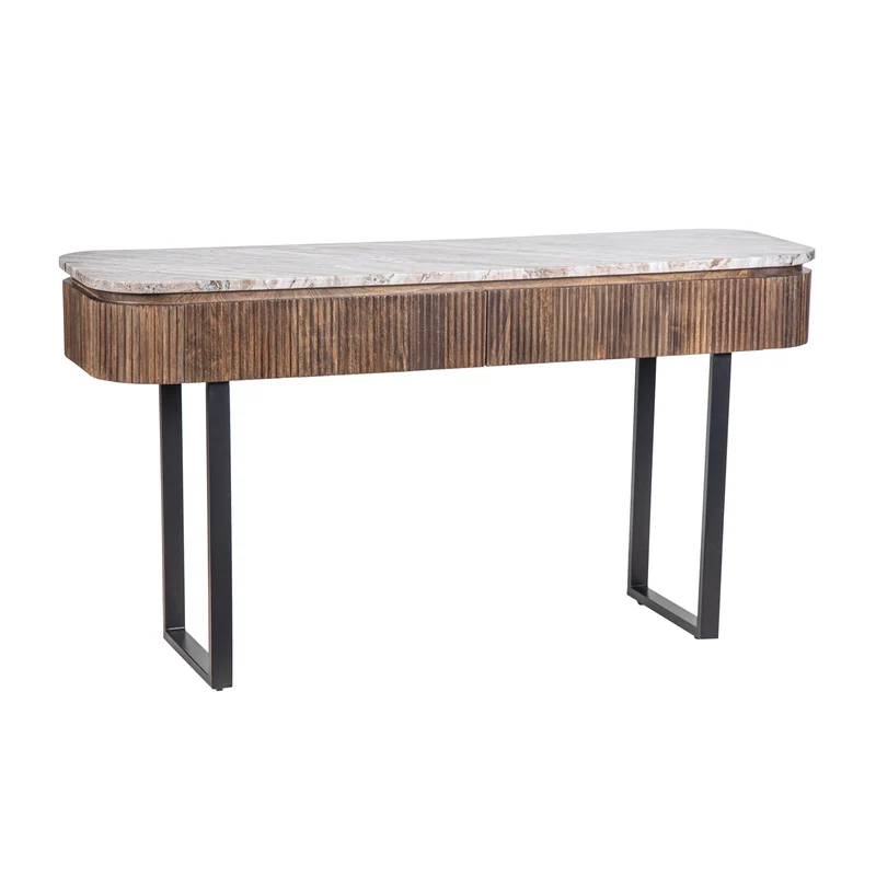 Console 2 tiroirs plateau marbre | Manguier Kfir III