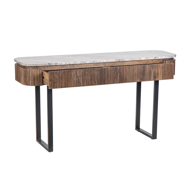 Console 2 tiroirs plateau marbre | Manguier Kfir III