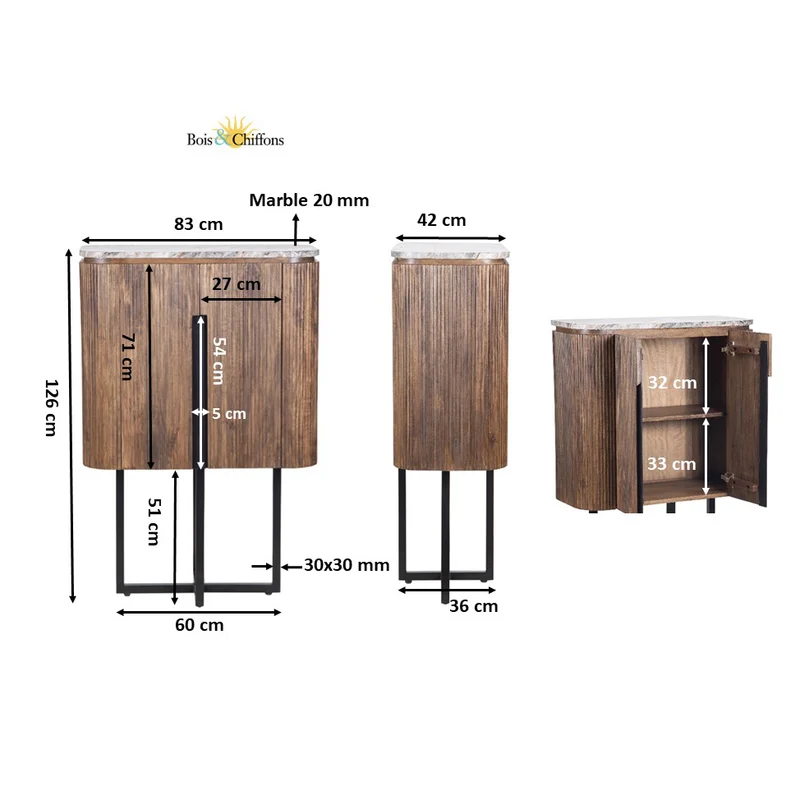 Buffet haut 2 portes plateau marbre | Manguier Kfir III