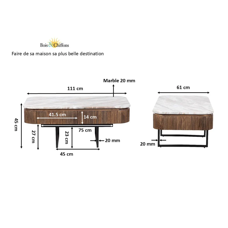 Table basse plateau marbre | Manguier Kfir III