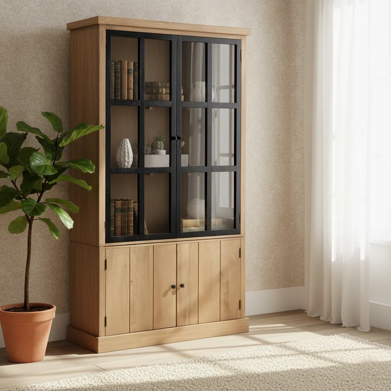 Vitrine 2x2 Portes bois massif en manguier – Scandinaves