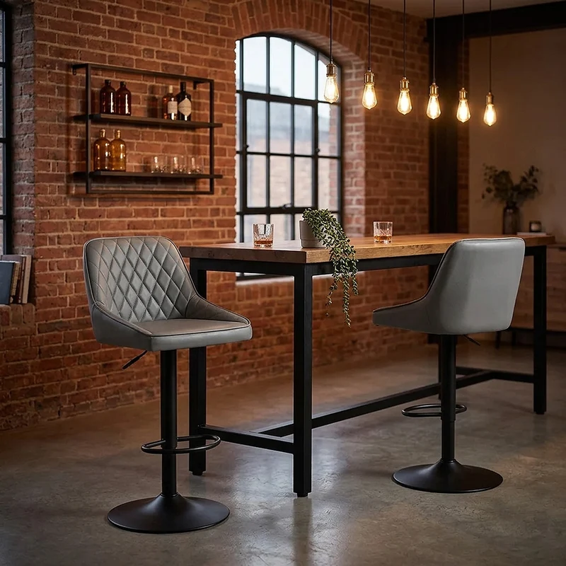 Tabouret Cuir Veritable - Melbourne Gris