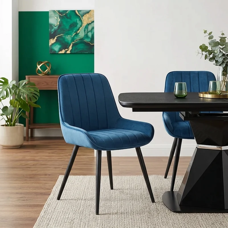 Chaise Velours - Mustang Bleu Foncé