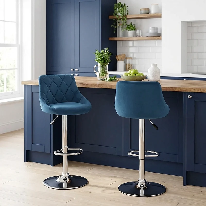 Tabouret de Bar Velours - Stitch Bleu