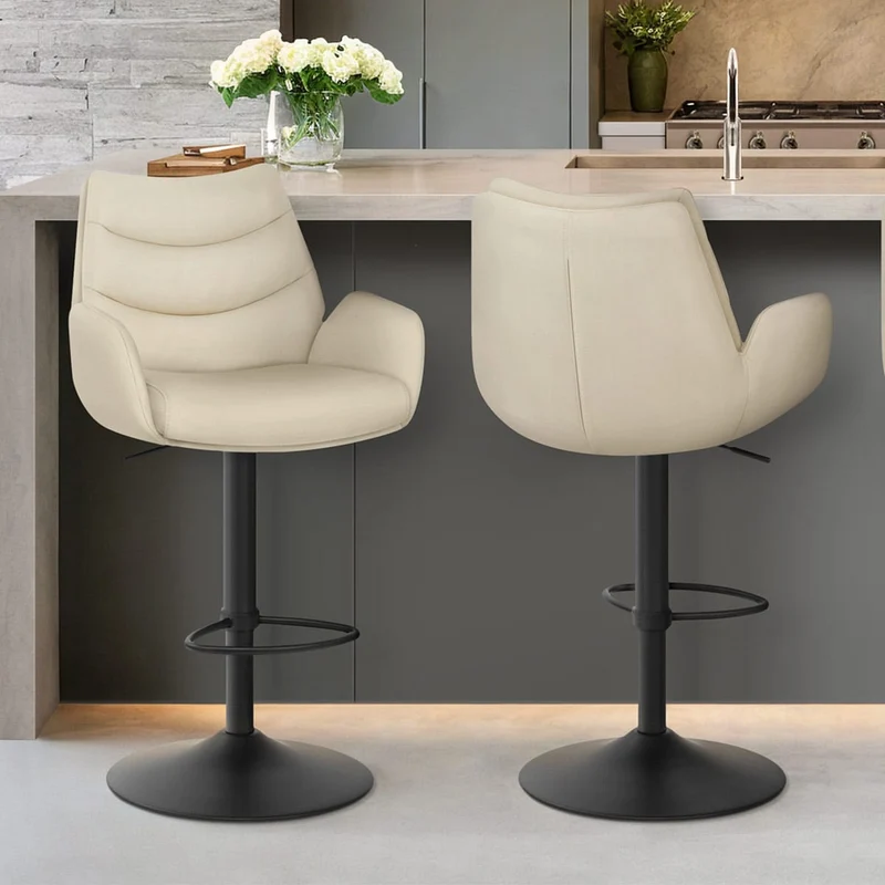 Tabouret Cuir Véritable - Madrid Crème