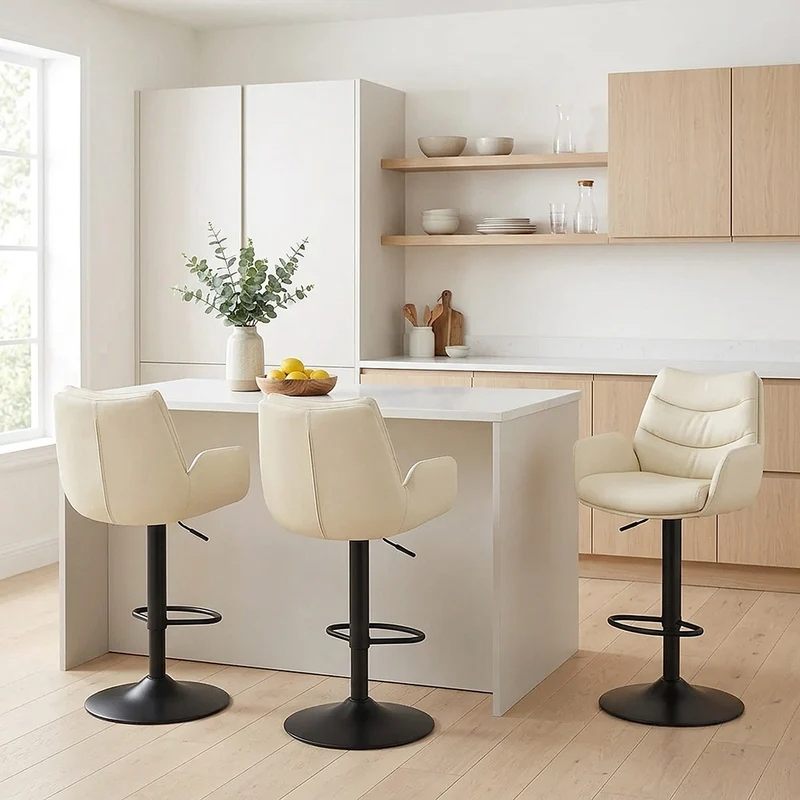 Tabouret Cuir Véritable - Madrid Crème