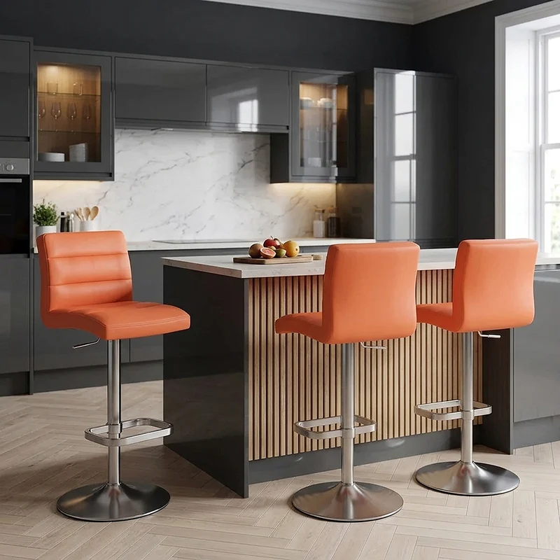 Chaise de Bar Faux Cuir Chrome Brossé - Lush Orange
