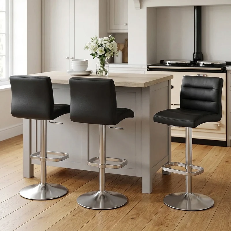 Chaise de Bar Faux Cuir Chrome Brossé - Lush Noir