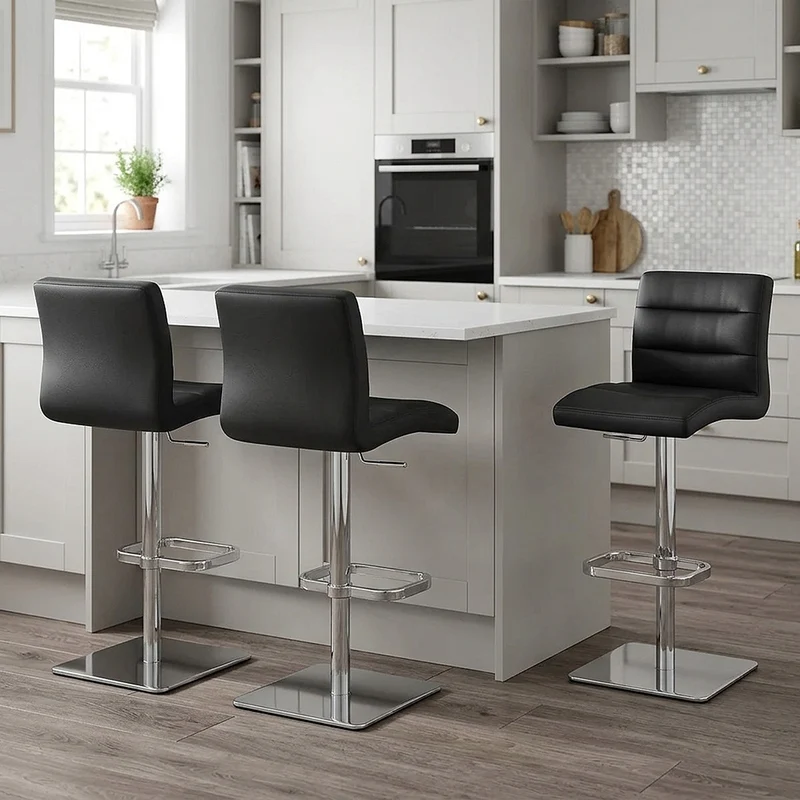 Chaise de Bar Cuir Chrome - Lush Noir