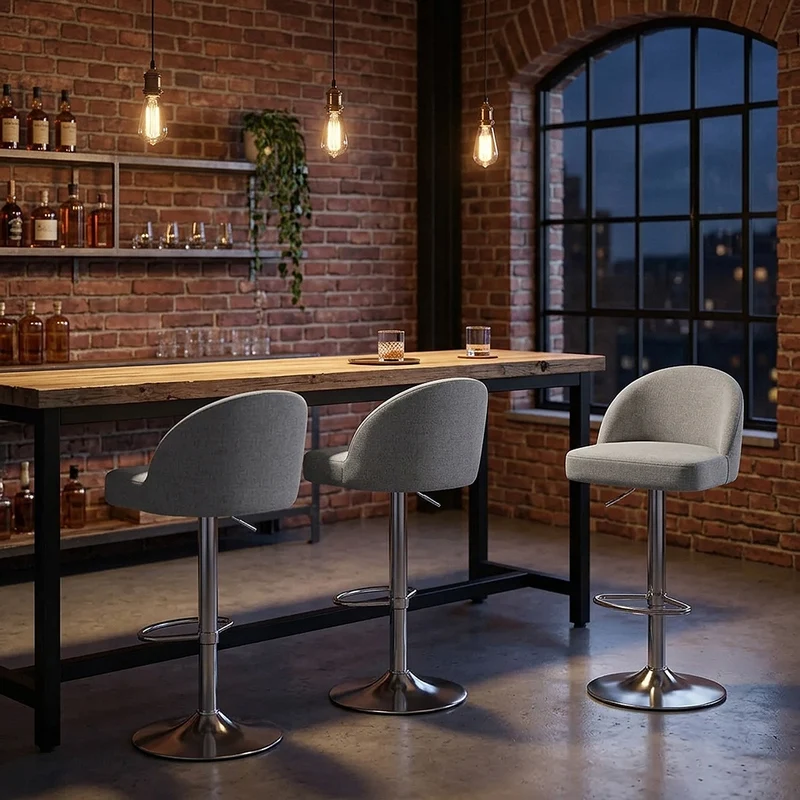 Tabouret de Bar Tissu Chrome Brossé - Mimi Gris
