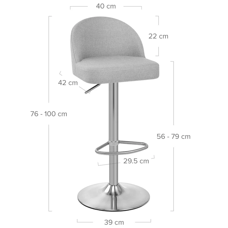 Tabouret de Bar Tissu Chrome Brossé - Mimi Gris