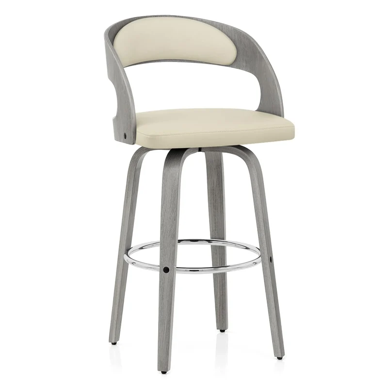 Chaise de bar Bois Gris Faux Cuir - Alicia Crème