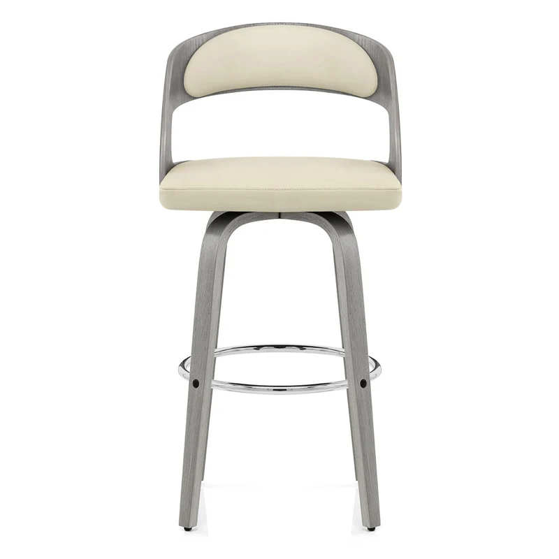 Chaise de bar Bois Gris Faux Cuir - Alicia Crème