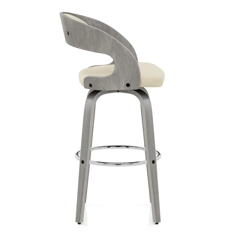 Chaise de bar Bois Gris Faux Cuir - Alicia Crème
