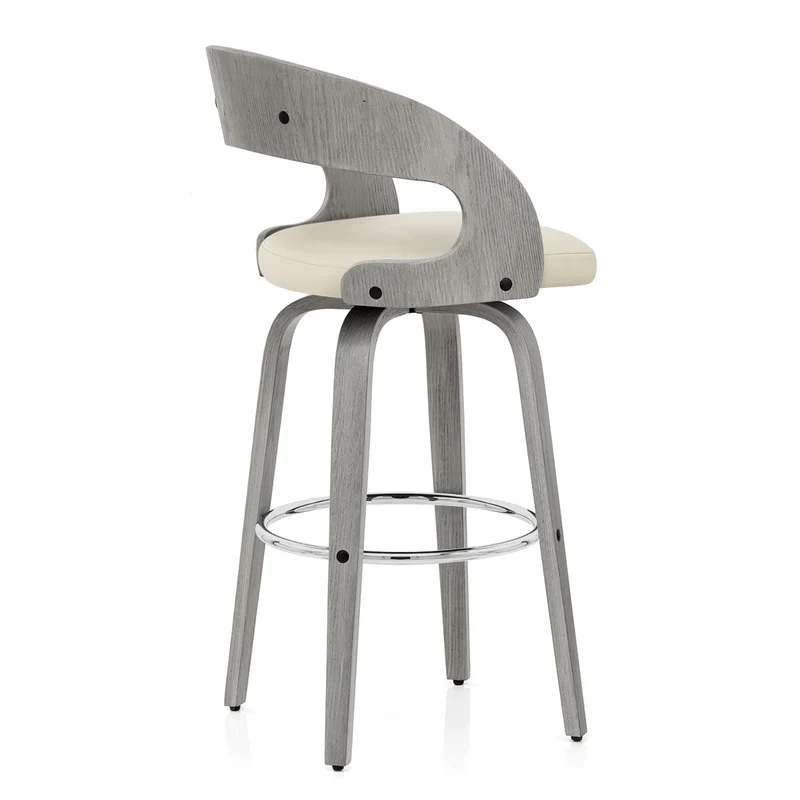 Chaise de bar Bois Gris Faux Cuir - Alicia Crème
