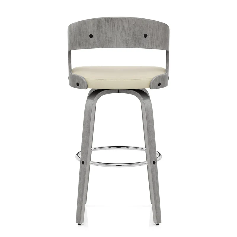 Chaise de bar Bois Gris Faux Cuir - Alicia Crème