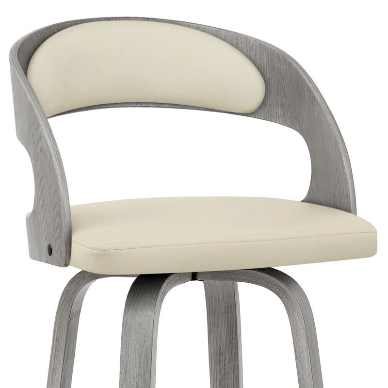 Chaise de bar Bois Gris Faux Cuir - Alicia Crème