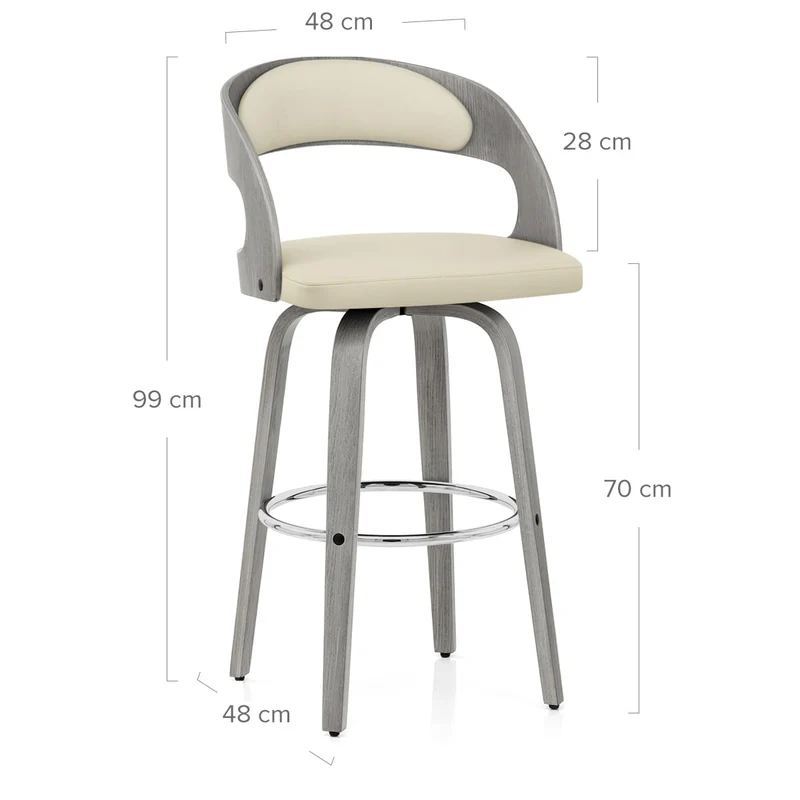 Chaise de bar Bois Gris Faux Cuir - Alicia Crème