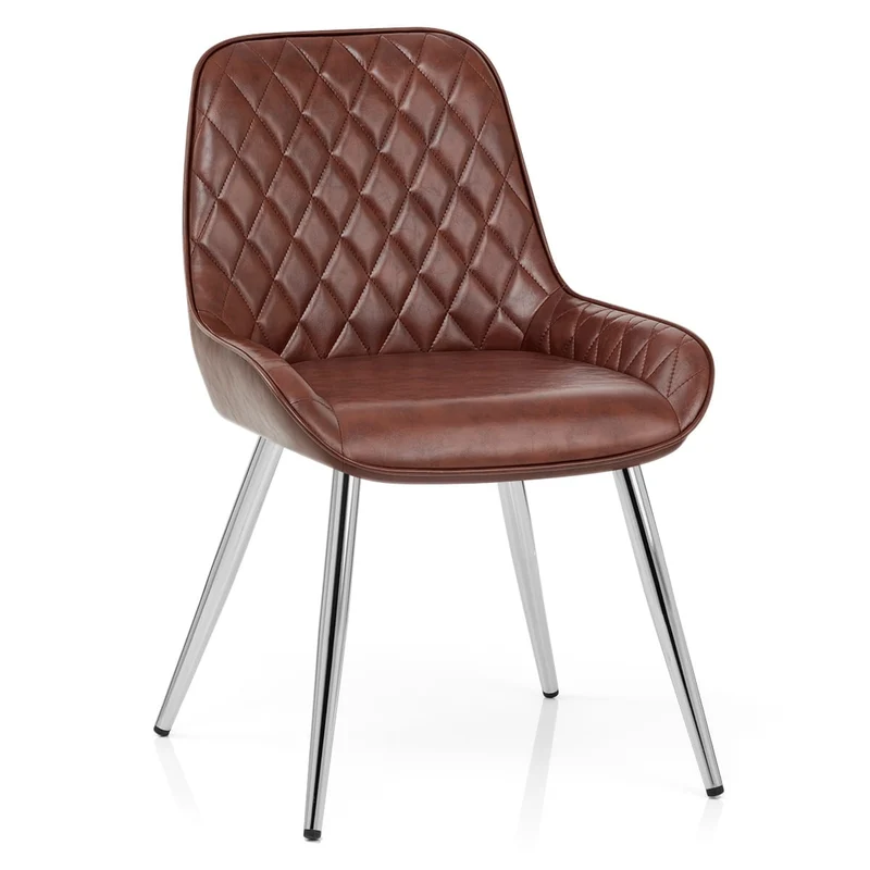 Chaise Faux Cuir Antique Chrome - Lincoln Marron