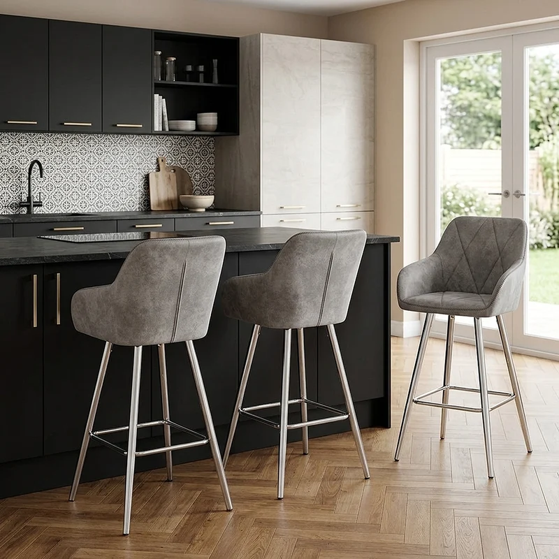 Chaise de bar Daim Chrome - Mason Gris