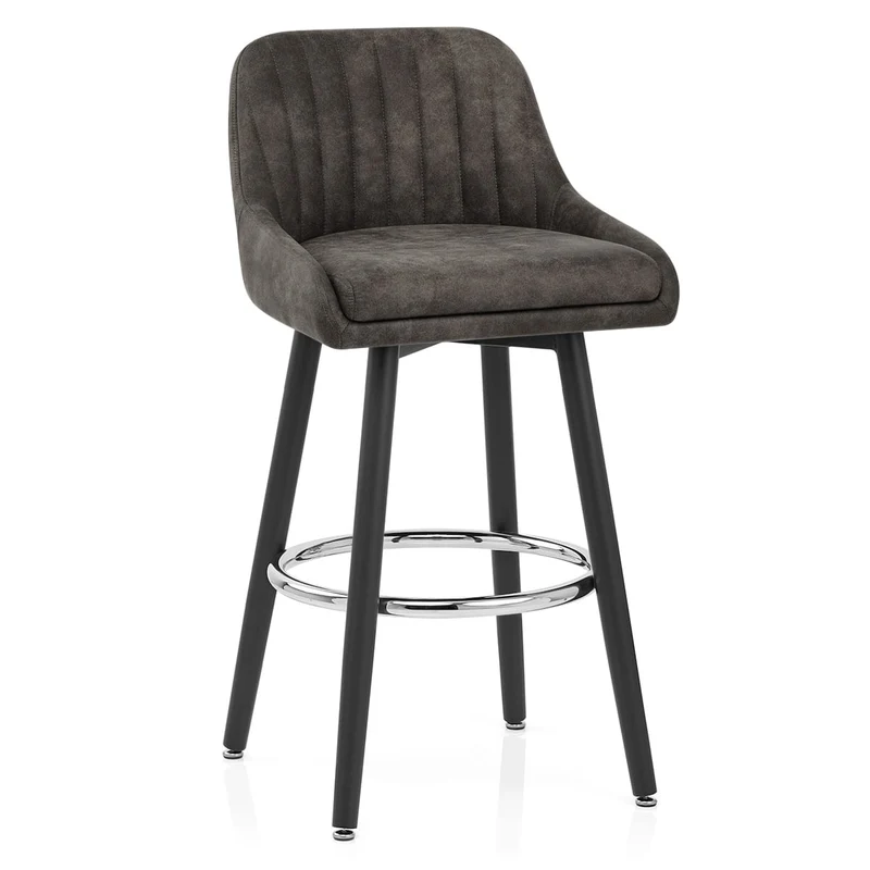 Tabouret de Bar Simili Daim Chrome - Hamilton Gris Foncé