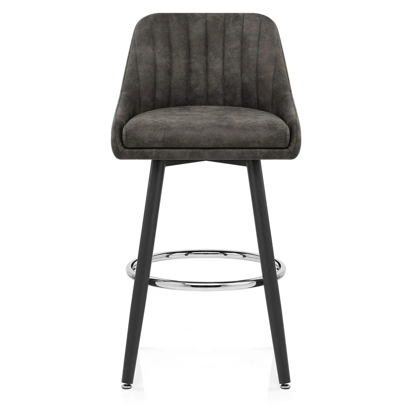 Tabouret de Bar Simili Daim Chrome - Hamilton Gris Foncé