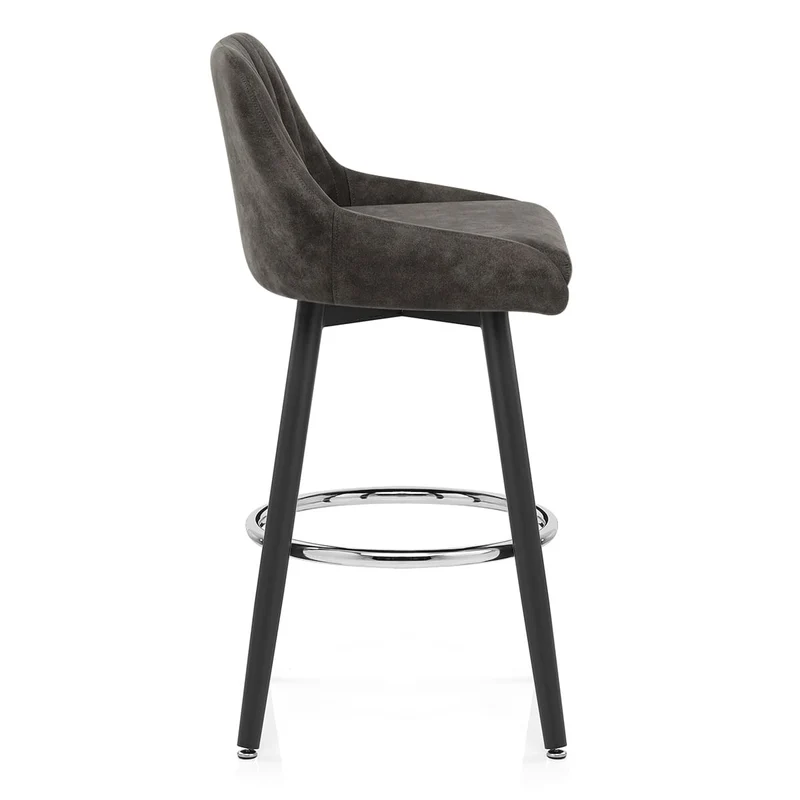 Tabouret de Bar Simili Daim Chrome - Hamilton Gris Foncé