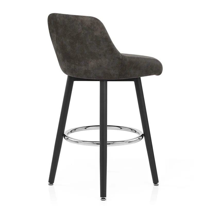 Tabouret de Bar Simili Daim Chrome - Hamilton Gris Foncé