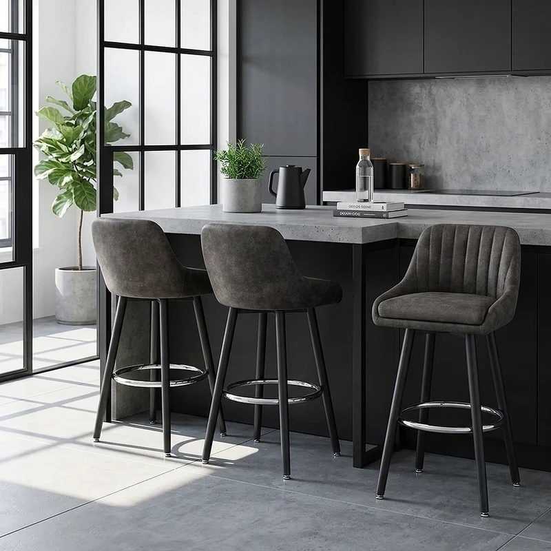 Tabouret de Bar Simili Daim Chrome - Hamilton Gris Foncé