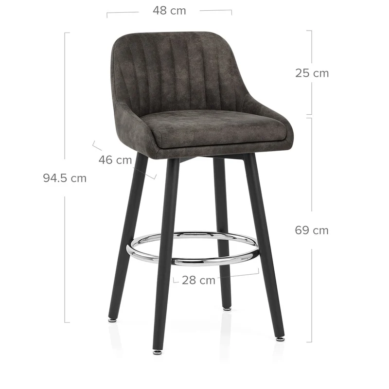 Tabouret de Bar Simili Daim Chrome - Hamilton Gris Foncé
