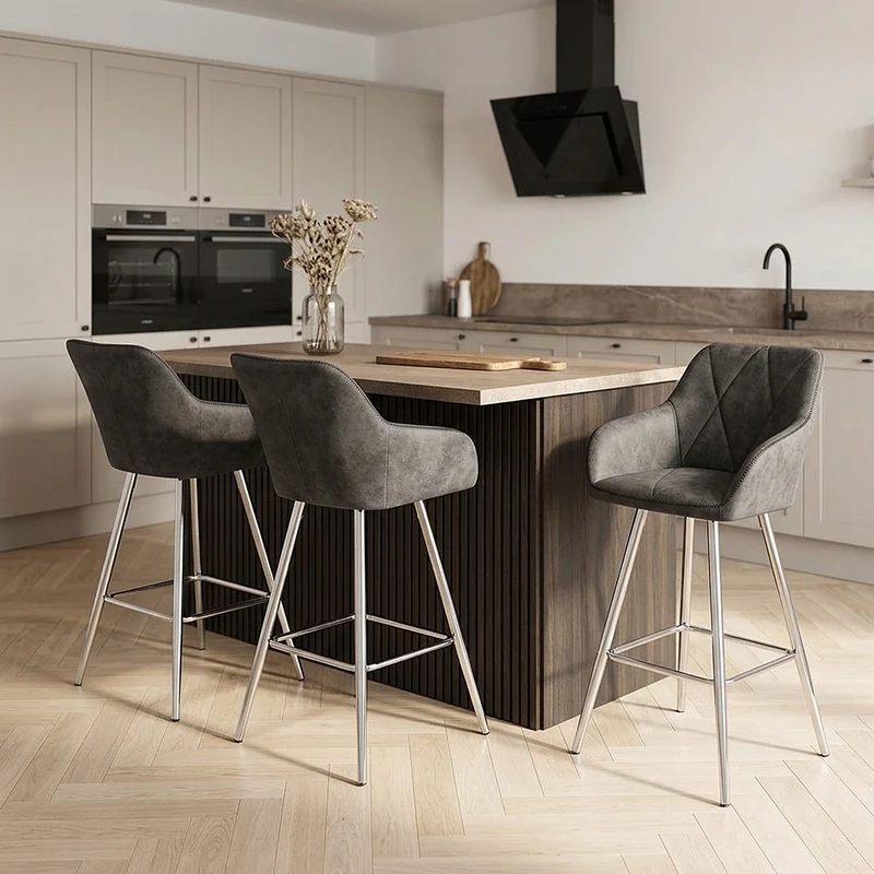 Chaise de bar Daim Chrome - Mason Gris Foncé