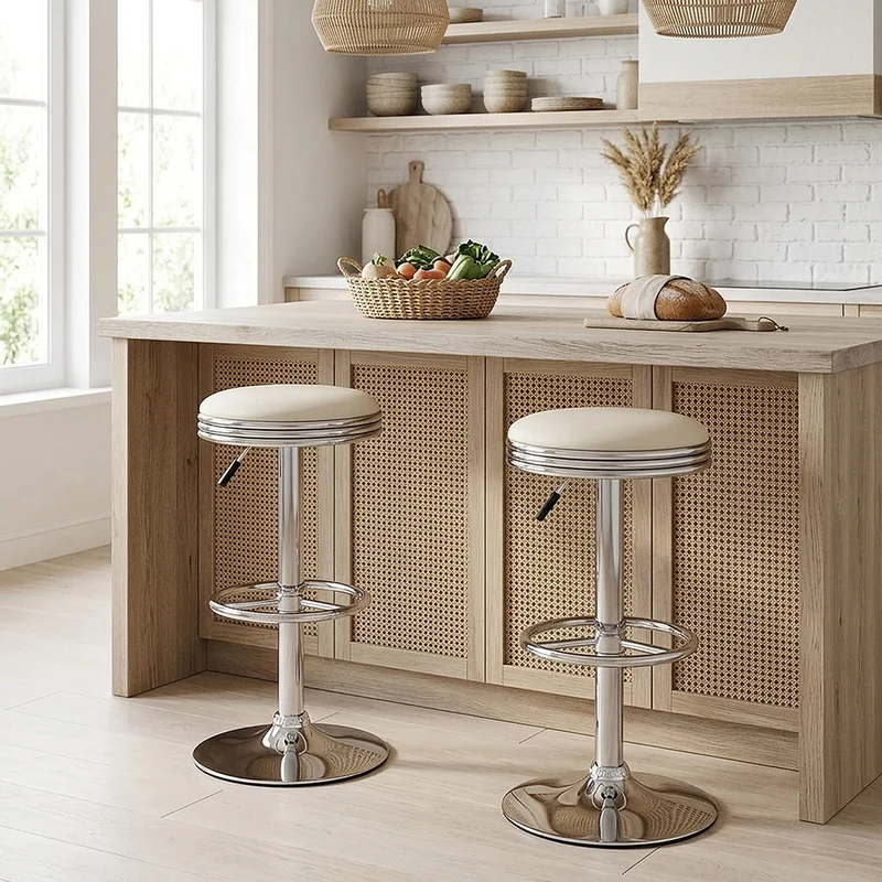 Chaise de Bar Faux Cuir Chrome - Java Blanc