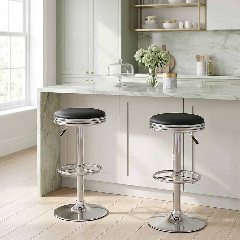 Chaise de Bar Faux Cuir Chrome - Java Noir
