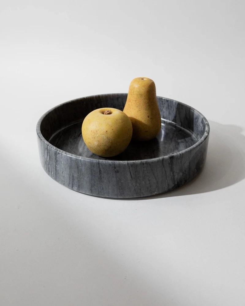 1970s Marble Bowl, Large Dark Grey Stone Fruit Bowl