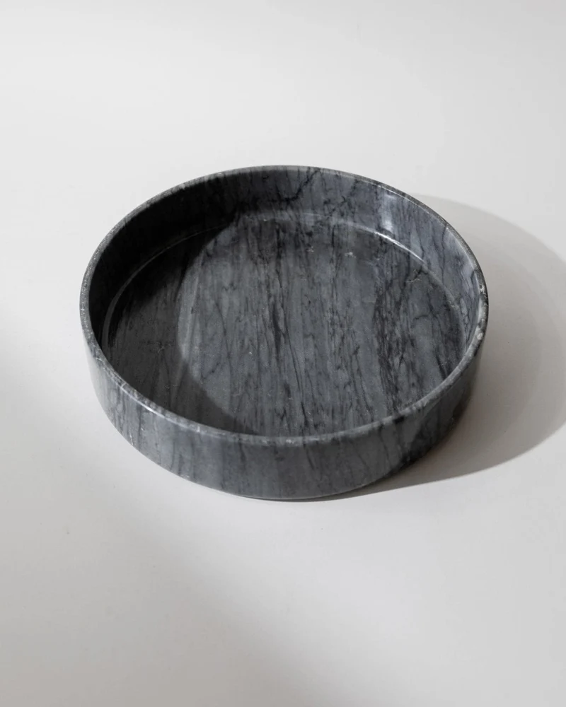 1970s Marble Bowl, Large Dark Grey Stone Fruit Bowl