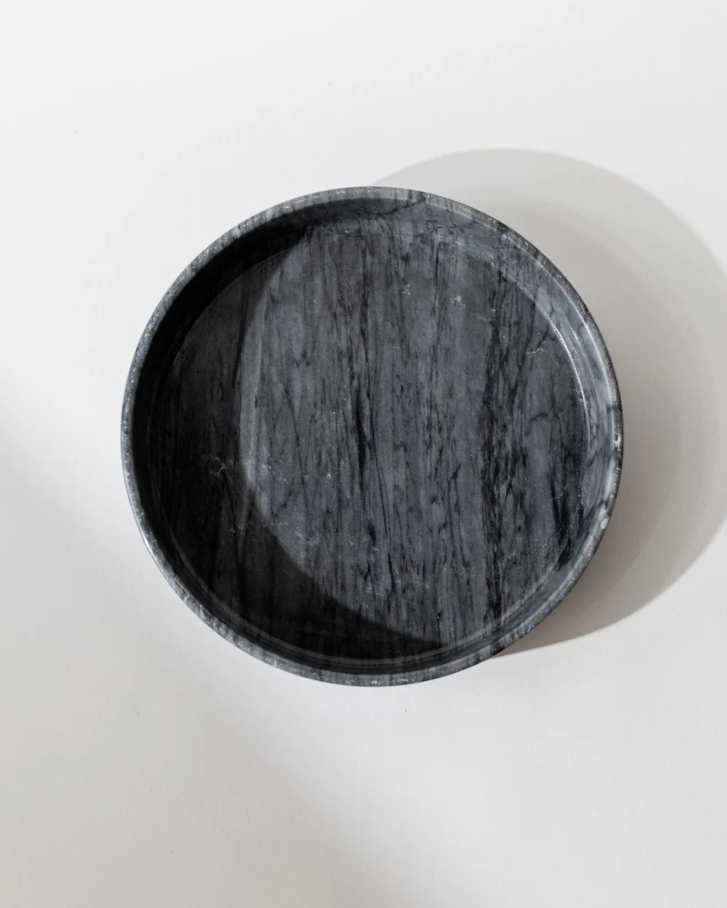 1970s Marble Bowl, Large Dark Grey Stone Fruit Bowl