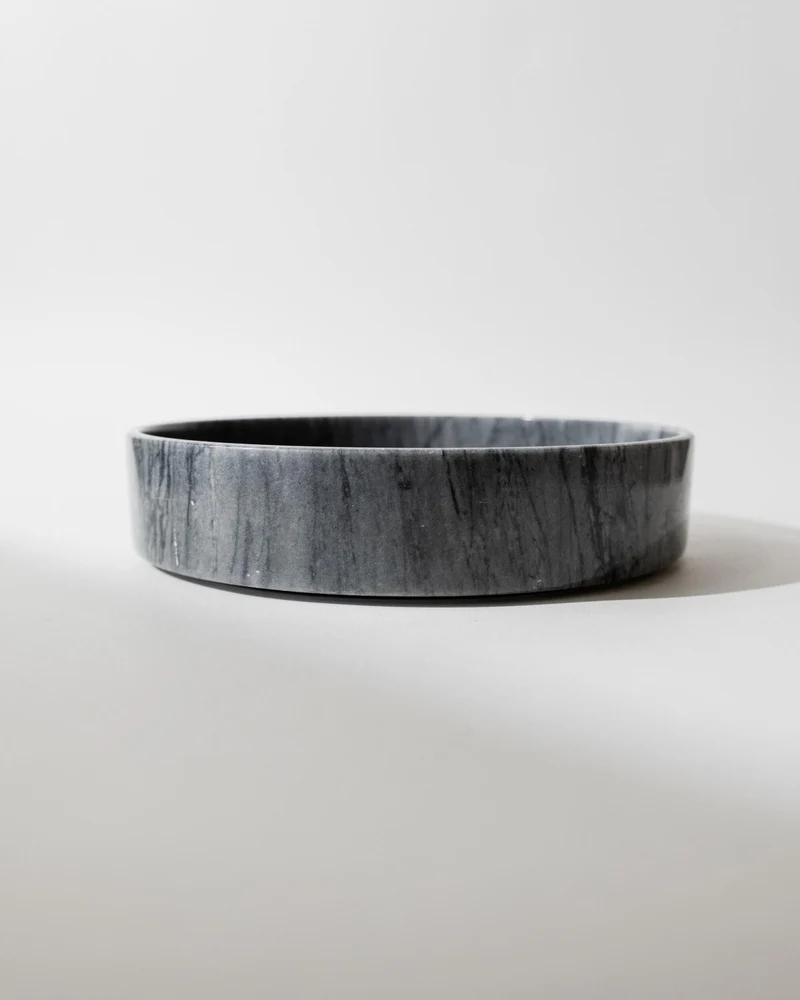 1970s Marble Bowl, Large Dark Grey Stone Fruit Bowl