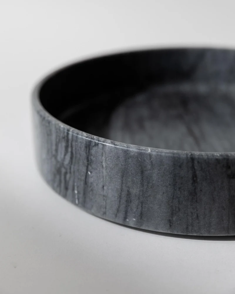 1970s Marble Bowl, Large Dark Grey Stone Fruit Bowl