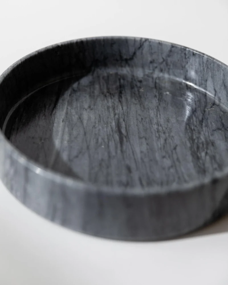 1970s Marble Bowl, Large Dark Grey Stone Fruit Bowl
