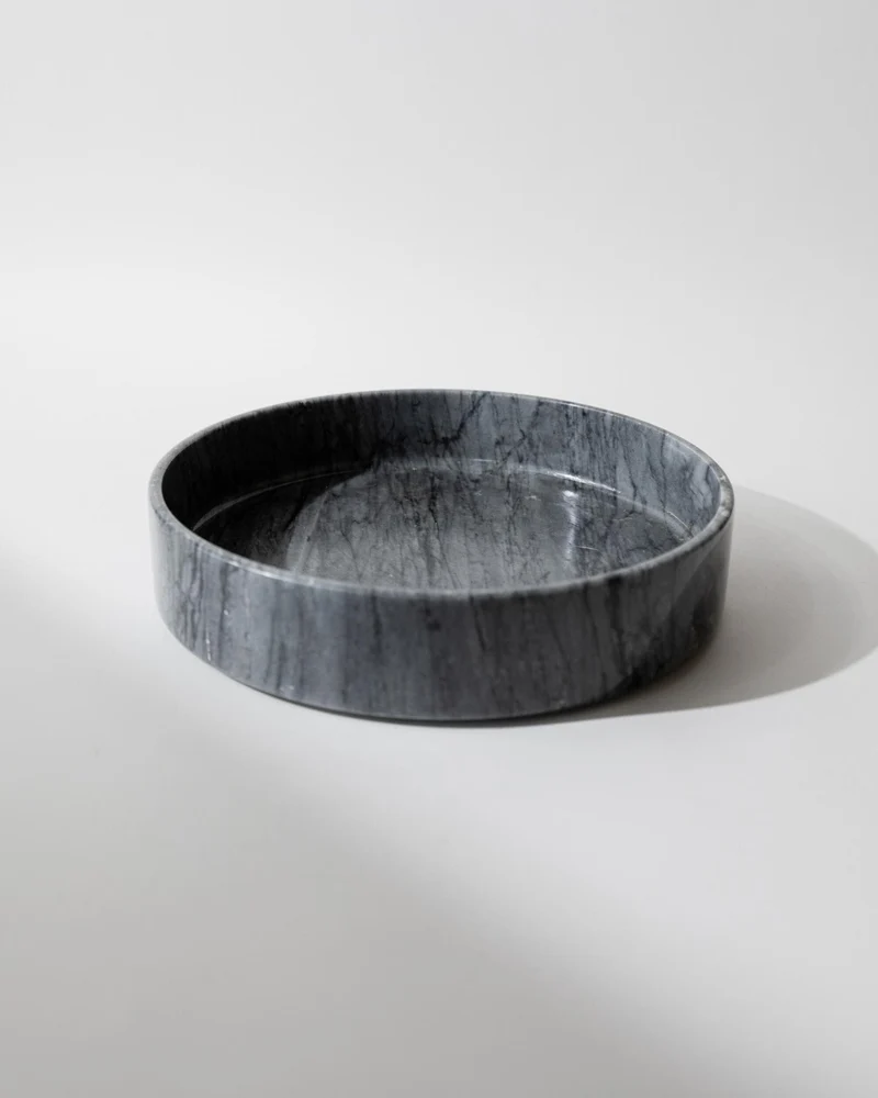 1970s Marble Bowl, Large Dark Grey Stone Fruit Bowl