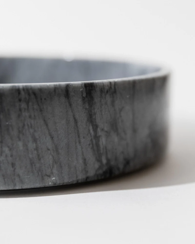 1970s Marble Bowl, Large Dark Grey Stone Fruit Bowl
