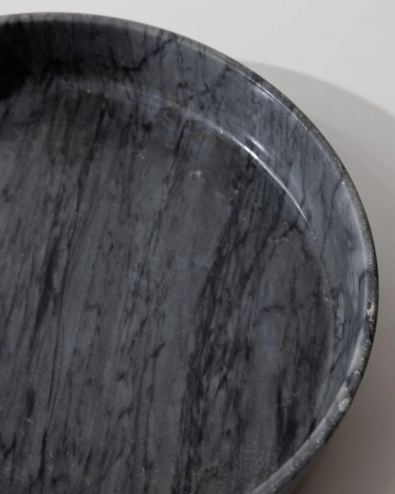 1970s Marble Bowl, Large Dark Grey Stone Fruit Bowl