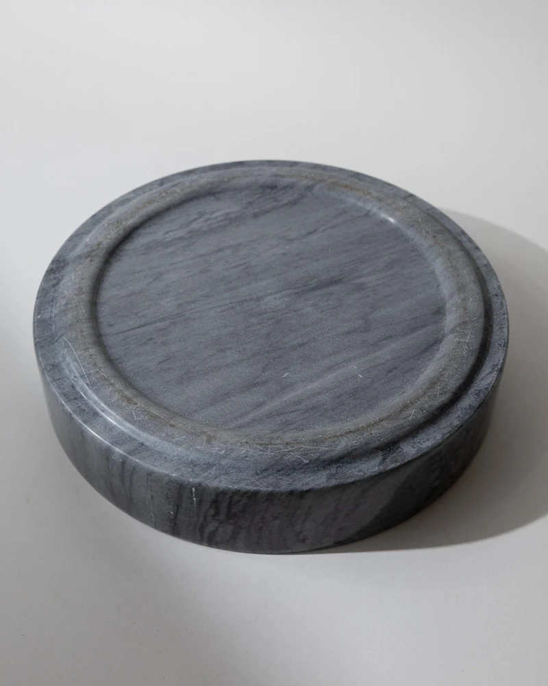 1970s Marble Bowl, Large Dark Grey Stone Fruit Bowl