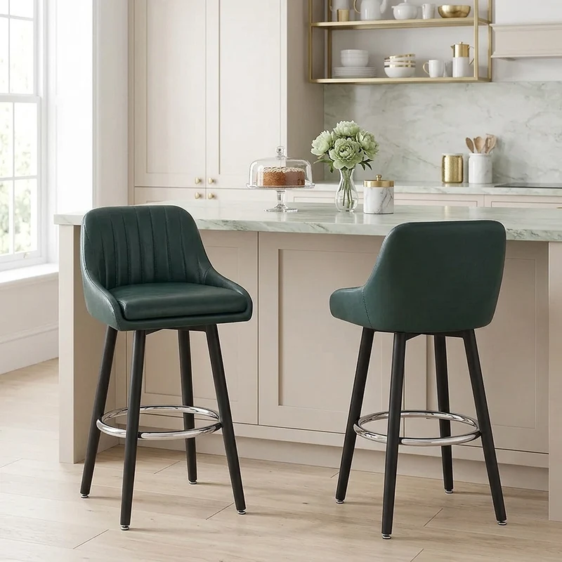Chaise de Bar Bois Faux Cuir Antique - Hamilton Vert