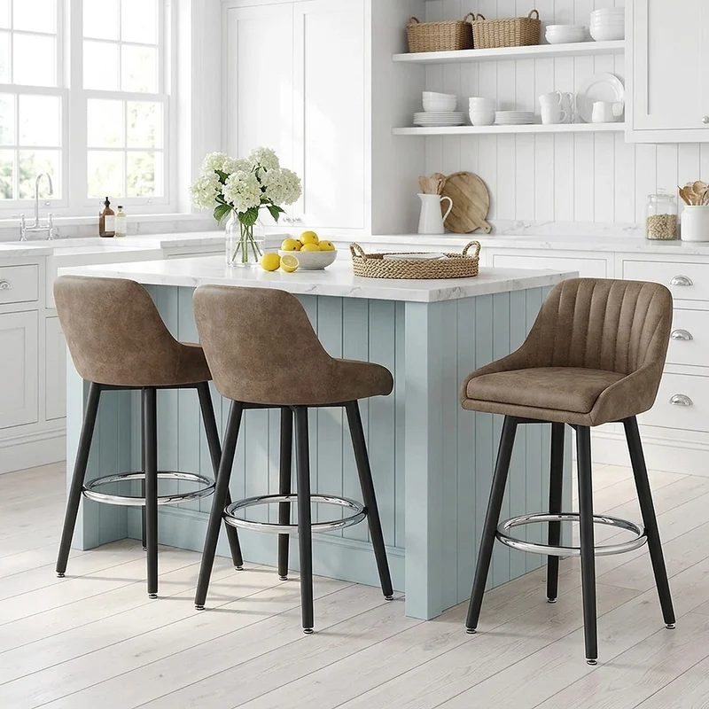 Tabouret de Bar Simili Daim Chrome - Hamilton Marron